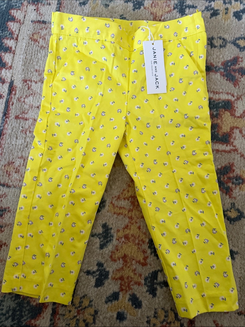 Brand New toddler girls Janie and Jack Bright Yellow Floral Capri Pants